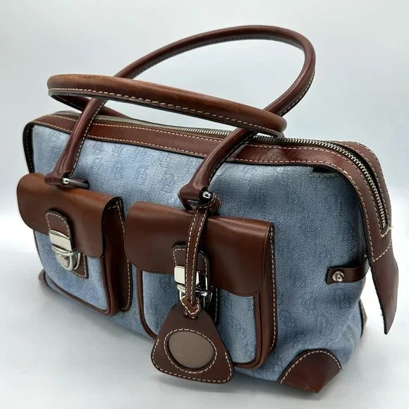 Vintage DOONEY & BOURKE Y2K Sig Double Pocket Denim Canvas Satchel - Picture 3 of 16